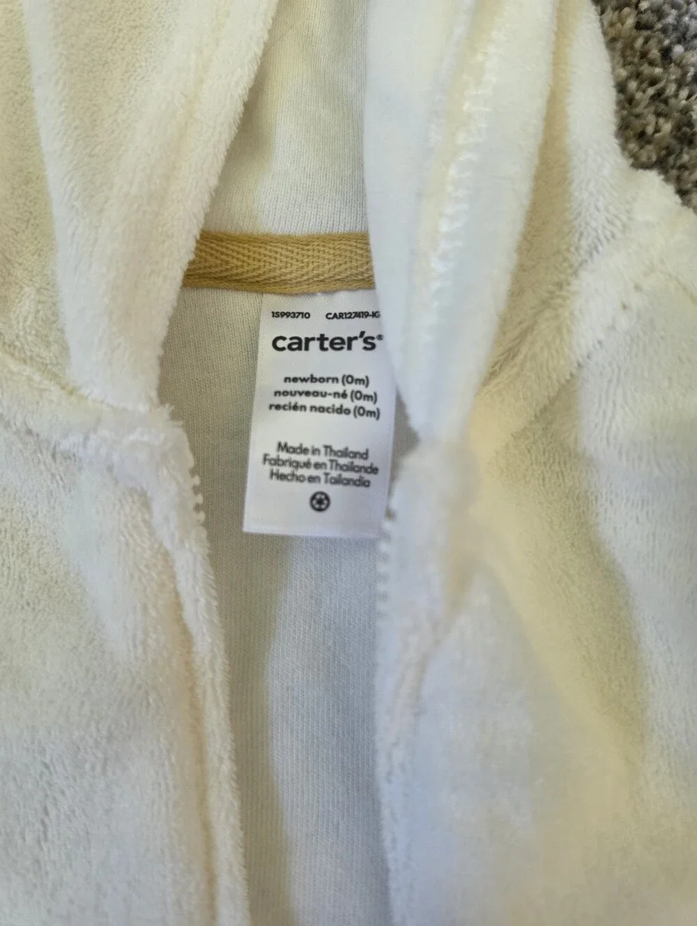 Carter's Cream Hooded Zip Jacket, Striped Bodysuit & Duck Embroidered Pants Set